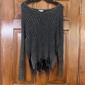 Gray Scoop-Neck Distressed Sweater